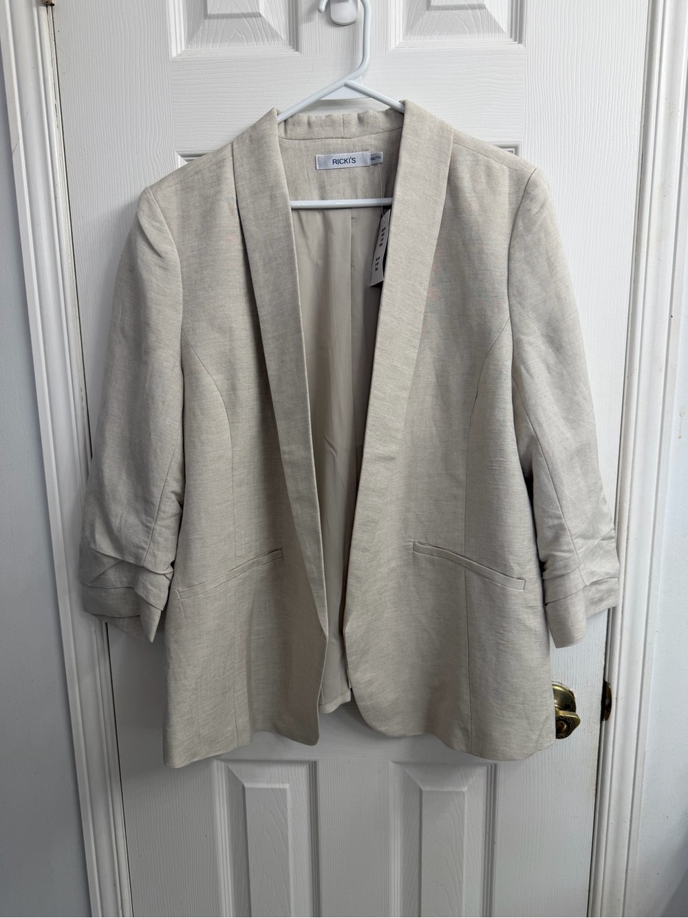 Women's Ricki’s Beige Linen Blend Open Front Blazer Jacket Size-XXL NWT
